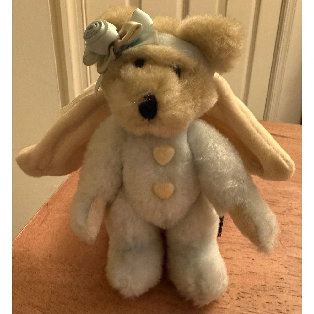 Plush‎ Boyds Bear Baby Blue Tan Jointed Plush Angel Ornament Tags Vintage